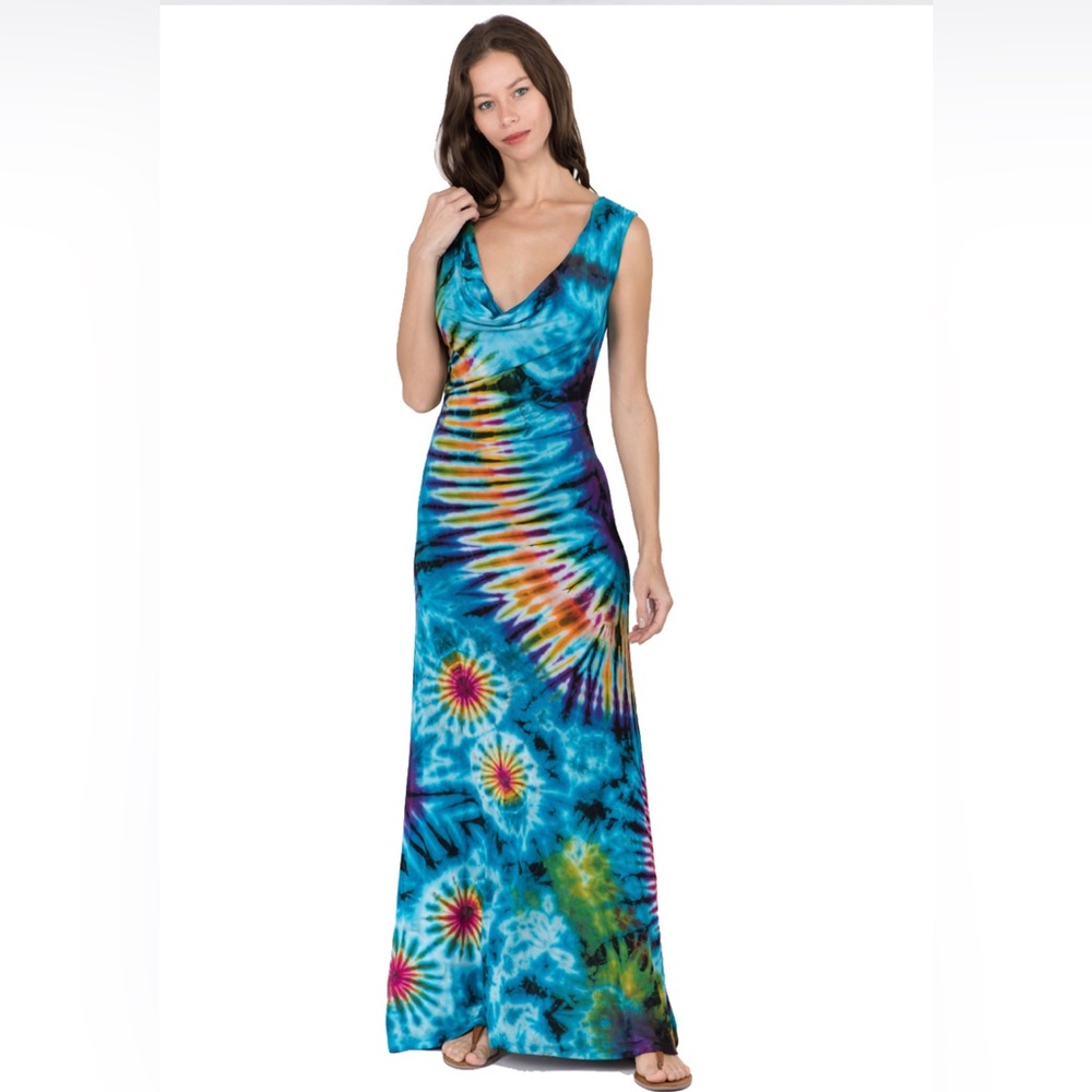 Jayli Lakshmi Cowl Maxi Mudmee Tie Dye hippie dress